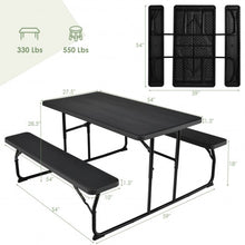 Load image into Gallery viewer, Indoor and Outdoor Folding Picnic Table Bench Set with Wood-like Texture-Black
