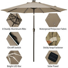 Load image into Gallery viewer, 9Ft Solar LED Market Umbrella with Aluminum Crank Tilt 16 Strip Lights-Tan
