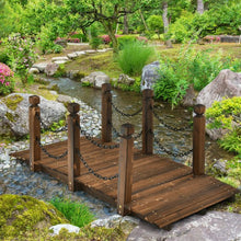 Load image into Gallery viewer, 5 ft Wooden Garden Bridge Arc Footbridge Stained Finish Walkway with Safety Rails
