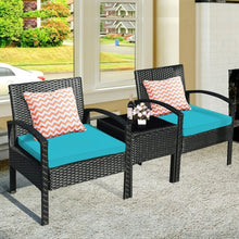 Load image into Gallery viewer, 3 Pieces Outdoor Rattan Patio Conversation Set with Seat Cushions-Turquoise
