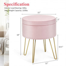Load image into Gallery viewer, Round Velvet Storage Ottoman Footrest Stool Vanity Chair with Metal Legs-Pink
