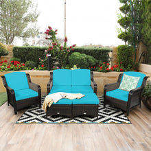 Load image into Gallery viewer, 5 Pieces Patio Rattan Sofa Set with Cushion and Ottoman-Turquoise
