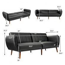 Load image into Gallery viewer, Convertible Futon Sofa Bed PU Adjustable Couch Sleeper with Wood Legs-Black
