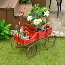 Load image into Gallery viewer, Wooden Wagon Plant Bed With Wheel for Garden Yard-Red
