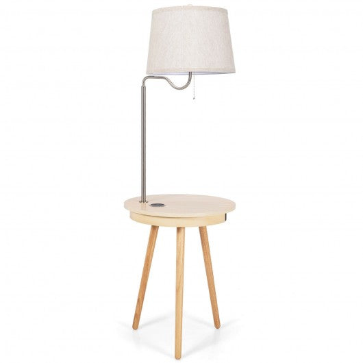 End Table Lamp Bedside Nightstand Lighting with Wireless Charger-Natural