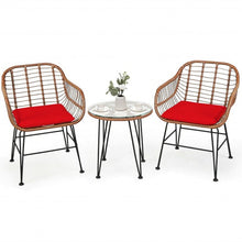 Load image into Gallery viewer, 3 Pcs Patio Rattan Bistro Set with Cushion-Red
