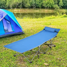 Load image into Gallery viewer, Folding Camping Cot with Side Storage Pocket Detachable Headrest-Blue
