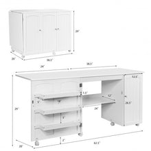 Load image into Gallery viewer, Folding Sewing Table Shelves Storage Cabinet Craft Cart with Wheels-White
