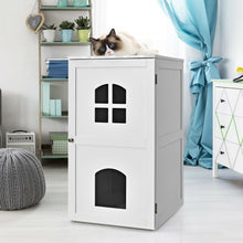 Load image into Gallery viewer, 2-Tier Hidden Cat House Enclosure Nightstand-White
