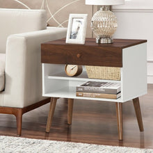 Load image into Gallery viewer, Nightstand End Side Table Drawer Storage Shelf Mid-Century Rubber Wood Leg
