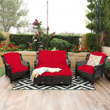 Load image into Gallery viewer, 5PCS Patio Rattan Sofa Set with Cushion and Ottoman
