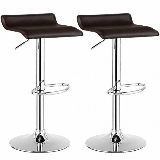 Set of 2 Adjustable PU Leather Backless Bar Stools-Coffee