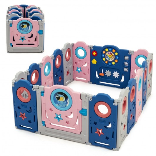 16-Panel Foldable Baby Safety Play Center with Lockable Gate