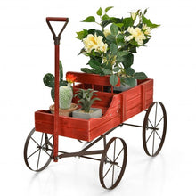 Load image into Gallery viewer, Wooden Wagon Plant Bed With Wheel for Garden Yard-Red
