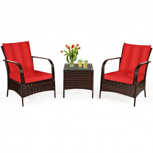 3 PCS Patio Rattan Furniture Set-Red