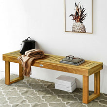 Load image into Gallery viewer, 52&quot; Acacia Wood Dining Bench with Slatted Seat
