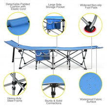 Load image into Gallery viewer, Folding Camping Cot with Side Storage Pocket Detachable Headrest-Blue
