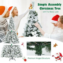 Load image into Gallery viewer, 8 ft Snow Flocked Hinged Christmas Tree with Berries and Poinsettia Flowers
