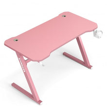 Load image into Gallery viewer, 47&quot; Z-Shaped Computer Table with Cup Holder Headphone Hook-Pink
