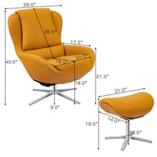 Load image into Gallery viewer, Swivel Top Grain Leather Lounge Armchair Rocking Chair with Ottoman-Yellow
