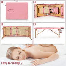 Load image into Gallery viewer, 3 Fold 84&quot; L Portable Adjustable Massage Table with Carry Case-Pink
