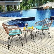 Load image into Gallery viewer, 3 Pcs Patio Rattan Bistro Set with Cushion-Turquoise
