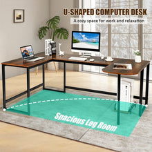 Load image into Gallery viewer, 79&quot; U-Shaped Computer Desk with CPU Stand for Home Office -Brown
