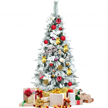 Load image into Gallery viewer, 5 Feet Snow Flocked Christmas Pencil Tree with Berries and Poinsettia Flowers
