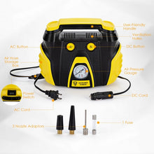 Load image into Gallery viewer, Portable Air Compressor Tire Inflator AC/DC Electric Pump with 3 Nozzle Adaptors
