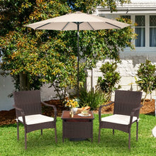 Load image into Gallery viewer, 3 PCS Patio Rattan Furniture Bistro Set with Wood Side Table and Stackable Chair
