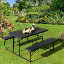 Load image into Gallery viewer, Indoor and Outdoor Folding Picnic Table Bench Set with Wood-like Texture-Black
