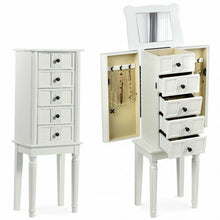 Load image into Gallery viewer, Standing Jewelry Cabinet Armoire with Top Flip Makeup Mirror
