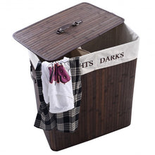 Load image into Gallery viewer, Double Rectangle Bamboo Hamper Laundry Basket Cloth Storage Bag Lid-Brown
