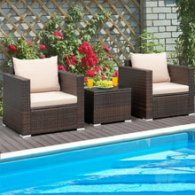 Load image into Gallery viewer, 3 Pcs Patio Conversation Rattan Furniture Set with Cushion
