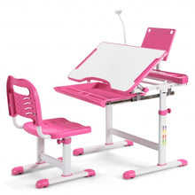 Load image into Gallery viewer, Height Adjustable Kids Study Table and Chair Set with Bookstand-Pink
