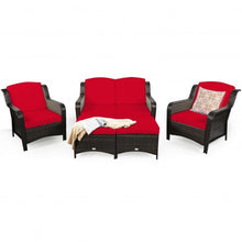 Load image into Gallery viewer, 5PCS Patio Rattan Sofa Set with Cushion and Ottoman
