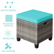 Load image into Gallery viewer, 2PCS Patio Rattan Wicker Ottoman Seat with Removable Cushions Without Blower-Turquoise
