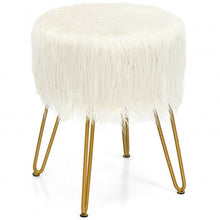 Load image into Gallery viewer, Faux Fur Vanity Chair Makeup Stool Furry Padded Seat Round Ottoman-White
