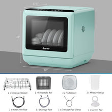 Load image into Gallery viewer, Countertop Air Drying 5 Programs Dishwasher with Water Tank-Green
