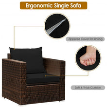 Load image into Gallery viewer, 3 Pcs Patio Conversation Rattan Furniture Set with Cushion-Black
