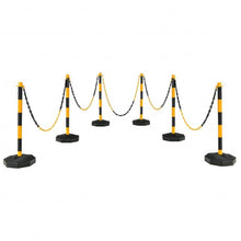 Load image into Gallery viewer, 6 Pack 34&quot; Traffic Delineator Poles with 5FT Chains and Fillable Base-Yellow
