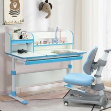 Load image into Gallery viewer, Adjustable Height Study Desk with Drawer and Tilted Desktop for School and Home-Blue
