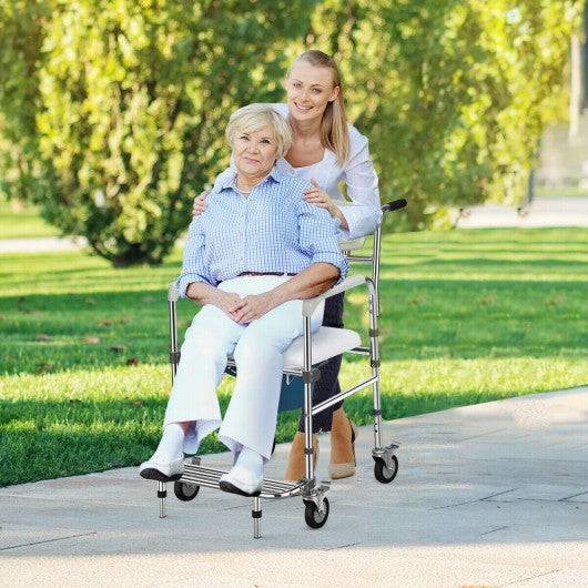 Aluminum Medical Transport Commode Wheelchair Shower Chair -White