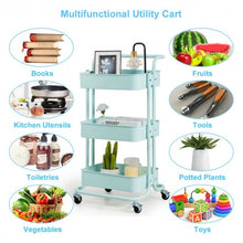 Load image into Gallery viewer, 3-Tier Metal Rolling Storage Cart Trolley 2 Brakes with Handle-Green
