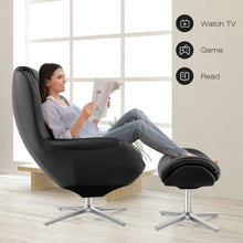 Load image into Gallery viewer, Swivel Top Grain Leather Lounge Armchair Rocking Chair with Ottoman-Black
