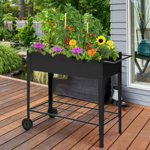 Load image into Gallery viewer, Raised Garden Bed Elevated Planter Box on Wheels Steel Planter with Shelf-Black
