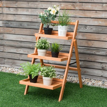 Load image into Gallery viewer, 3 Tier Outdoor Wood Flower Folding Pot Shelf Stand
