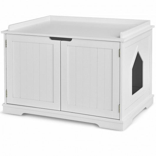 Cat Litter Box Wooden Enclosure Pet House Sidetable Washroom-White