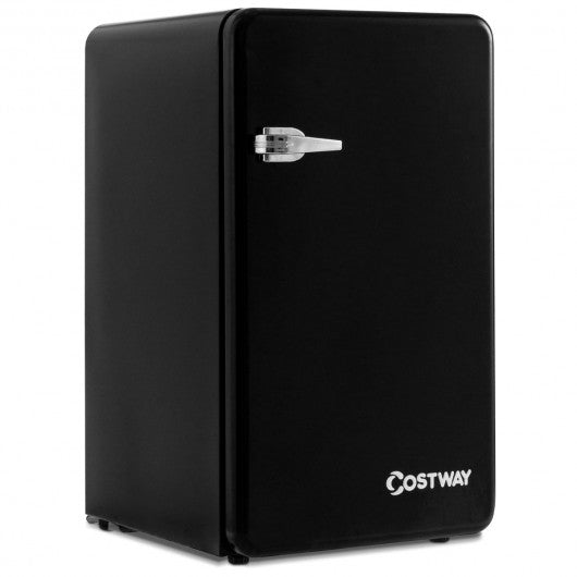 3.2 Cu Ft Retro Compact Refrigerator w/ Freezer Interior Shelves Handle-Black