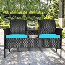 Load image into Gallery viewer, Patio Rattan Conversation Set Seat Sofa-Turquoise
